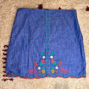 Talbots Woman’s Embroidered Linen Cotton Skirt 16 A-line Floral Summer Coastal